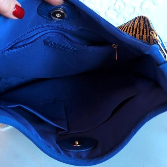 Ah dorned Royal Blue Neoprene Messenger Bag Style -Blue/Black White Woven Strap - Picture 8 of 15